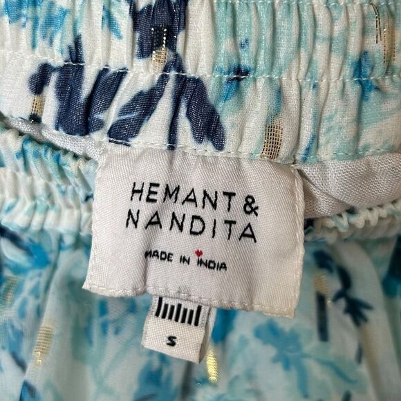 Hemant & Nandita - Women’s Floral Tiered Ruffle Mini Skirt - Blue, Gold, Small - Picture 10 of 14